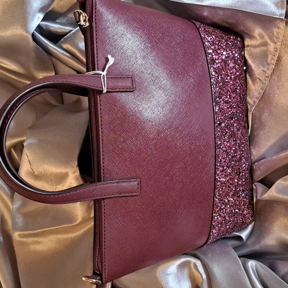 🎁 NEW Kate Spade Glitter Burgundy Satchel and Crossbody New Condition - Picture 6 of 9